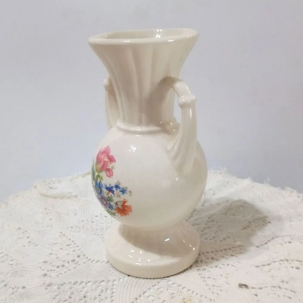 Royal Copley Porcelain Vase with a Floral Design with Handles ~Vintage~